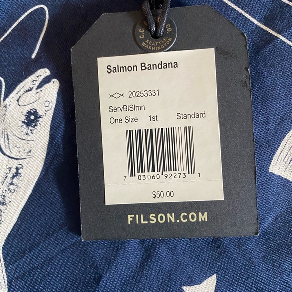New Filson Blue Salmon Bandana 25”x25” - Picture 4 of 4
